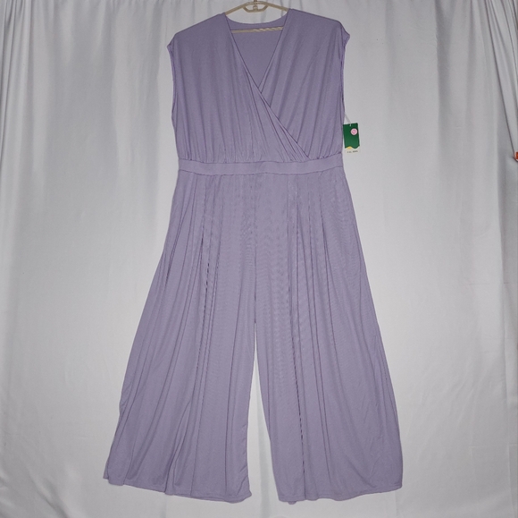 HALARA Pants - Halara Jumpsuit Women‎ 3X Wide Leg Vneck Light Purple Pastel Stretch Waffle Knit